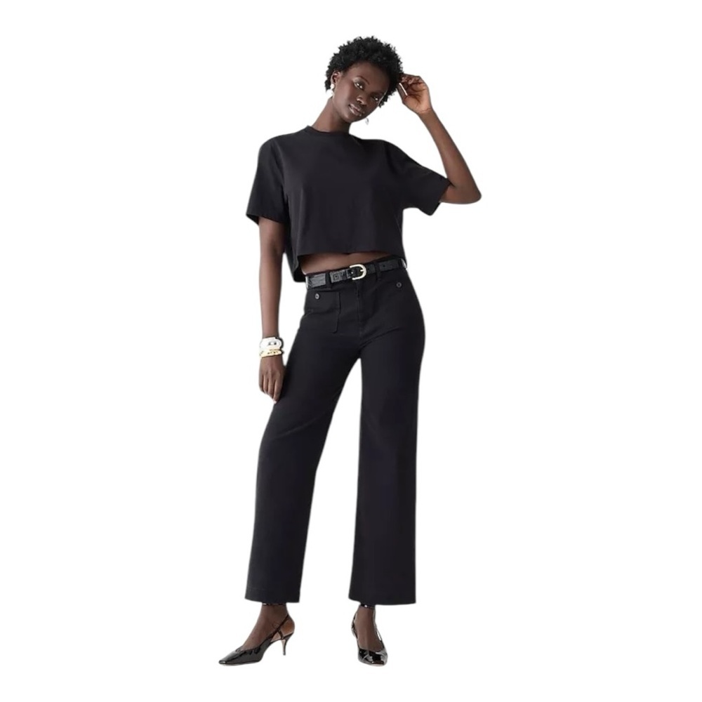 J. Crew Petite Sailor Wide Leg Crop Black Pants Size 27P Style B6639